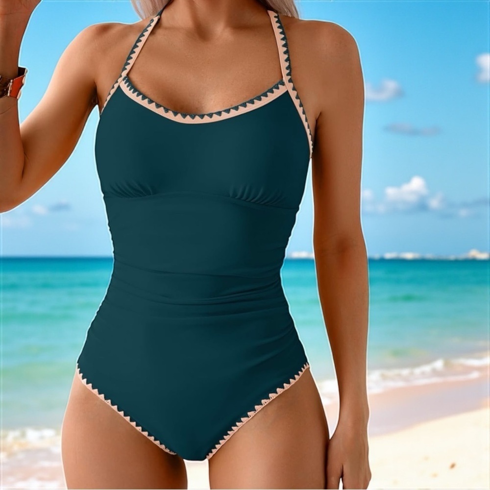 Eomenie Peacock Blue Green One Piece Swimsuit Medium NWT